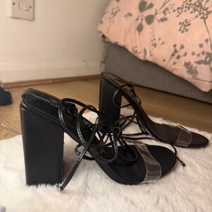 PrettyLittleThing Black Heels with Clear Strap